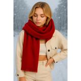 MYZİ STORE Kadın Siyah Kare Desenli Kalın Kışlık ŞAL – Oversize Şal Kırmızı 65 x 175