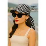 MYZİ STORE Kadın Yazlık%100 Pamuk Desenli Safari Bağlamalı Siperli Bandana Vizör Güneş Koruyucu ve Şık Tasarım SiyahBeyazKareli Standart