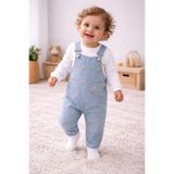 MYZİ STORE Kız Bebek 2'li Salopet Takım%100 Pamuk Uzun Kollu Çiçek Nakışlı Günlük Kıyafet Seti Beyaz 3-6 AY