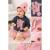 MYZİ STORE Kız Bebek 3'lü Alt Üst Takım%100 Pamuk Rahat Kalıp HT Baskılı Günlük Çocuk Kıyafet Seti Mürdüm 9