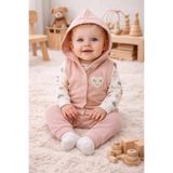 MYZİ STORE Kız Bebek 3'lü Takım%100 Pamuk Rahat Kalıp Kalp Nakışlı Bebek Kıyafet Seti Pembe 3-6 AY