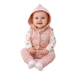 MYZİ STORE Kız Bebek 3'lü Takım%100 Pamuk Rahat Kalıp Kalp Nakışlı Bebek Kıyafet Seti Pembe 9-12 Ay