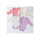 MYZİ STORE Kız Bebek 4 Adet (2 DESENLİ-2 DÜZ)%100 Pamuk Uzun Kollu Çıtçıtlı Body Badi Zıbın Çok Renkli 6-9 AY