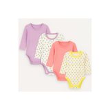 MYZİ STORE Kız Bebek 4 Adet (2 DESENLİ-2 DÜZ)%100 Pamuk Uzun Kollu Çıtçıtlı Body Badi Zıbın Gümüş 9