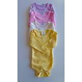 MYZİ STORE Kız Bebek 4 Adet%100 Pamuk Uzun Kollu Çıtçıtlı Body Badi Zıbın Ekru_Lila_Pembe_Sarı 0-3 AY