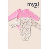 MYZİ STORE Kız Bebek Adet (1 DESENLİ-1 DÜZ) %100 Pamuk Uzun Kollu Çıtçıtlı Body Badi Zıbın