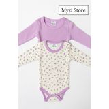 MYZİ STORE Kız Bebek Adet (1 DESENLİ-1 DÜZ)%100 Pamuk Uzun Kollu Çıtçıtlı Body Badi Zıbın LilaLilaDesenli 9-12 Ay