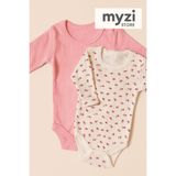 MYZİ STORE Kız Bebek Adet (1 DESENLİ-1 DÜZ)%100 Pamuk Uzun Kollu Çıtçıtlı Body Badi Zıbın SomonBeyazDesenli 0-3 AY