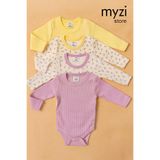 MYZİ STORE Kız Bebek Adet (3 DESENLİ)%100 Pamuk Uzun Kollu Çıtçıtlı Body Badi Zıbın SarıSarıDesenliLilaLilaDesenli 6-9 AY