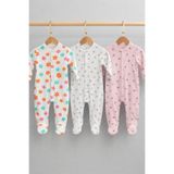 MYZİ STORE Kız Bebek Çiçek Desenli 3’lü 2 si Patikli 1 Patiksiz Tulum Seti Rib%100 Pamuk Uzun Kollu Beyaz 3-6 AY