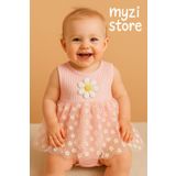 MYZİ STORE Kız Bebek Elbise Tek Parça Yazlık %100 Pamuk Kumaş Tüllü Çiçek Desenli Elbise