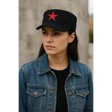 MYZİ STORE Koton Castro Şapka Nefes Alabilen Kumaş Streetwear Castro Kırmızı Yıldız Detayıyla Siyah Kadın Yıldızlı 56-59