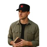 MYZİ STORE Koton Castro Şapka Nefes Alabilen Kumaş Streetwear Castro Kırmızı Yıldız Detayıyla Siyah Kırmızı Yıldız 56-59