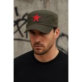 MYZİ STORE Koton Castro Şapka Nefes Alabilen Kumaş Streetwear Castro Kırmızı Yıldız Detayıyla Yeşil 56-59