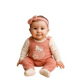 MYZİ STORE Peluş Kedi Desenli Çiçekli Bebek Tulum – 0-12 Ay Arası Bej 6-12 Ay
