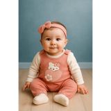 MYZİ STORE Peluş Kedi Desenli Çiçekli Bebek Tulum – 0-12 Ay Arası Bej 6-9 AY