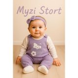 MYZİ STORE Peluş Kedi Desenli Çiçekli Bebek Tulum – 0-12 Ay Arası Mor Lila 6-9 AY