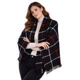 MYZİ STORE Siyah Kırmızı Ekose Desenli Kadın Kışlık Şal – Yumuşak Dokulu, Püsküllü, Günlük & Şık Metalik 65 x 175