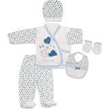 Myzi Store Tavşanlı Yenidoğan Bebek 5'li Hastane Çıkış Seti (Üst, Alt, Şapka, Önlük, Eldiven) Mavi 0-3 Ay - 0 - 1 Yaş - 0 Siyah