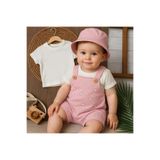 MYZİ STORE Yendoğan Bebek Yazlık 3 Parça Kalpli Tulum Bebek Takımı (TULUM - BADİ - ŞAPKA) Pembe 6-9 AY