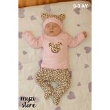 MYZİ STORE Yenidoğan Bebek 3'lü Hastane Çıkışı –%100 Pamuk –Nakışlı – Ilk Güne Özel Pembe 0-3 AY