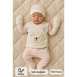 MYZİ STORE Yenidoğan Bebek 5'li Hastane Çıkışı –%100 Pamuk –Nakışlı – Ilk Güne Özel Kutu Bej 0-3 AY