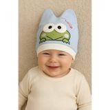 MYZİ STORE Yenidoğan Bebek Şapkası –%100 Pamuk, Desenli & Aksesuar Modelli – 0-5 Ay Bebe Mavi Kurbağa 0-6 Ay