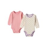 MYZİ STORE Yenidoğan Bebek Uzun Kollu Çıtçıtlı Body 2' li%100 Pamuk Badi Zıbın Lila-Pembe 3-6 AY