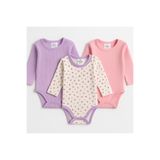 MYZİ STORE Yenidoğan Bebek Uzun Kollu Çıtçıtlı Body 3'lü%100 Pamuk Badi Zıbın Lila-Pembe-Lila Desenli 0-3 AY