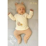 MYZİ STORE Yenidoğan Hastane Çıkışı 3 lü set Organik%100 Pamuk Bebek Kıyafeti Sütlü Kahve 0-3 AY