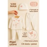 MYZİ STORE Yenidoğan Kız Bebek%100 Pamuk 5'li Hastane Çıkışı 0-3 Ay Bej Pembe Kelebler 0-3 AY
