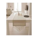 MZN Home 2 Kenarı El Dantel Nakışlı Bej Renk Keten Runner - 40x200 Ebatlı