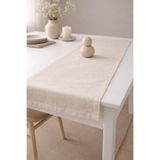 MZN Home Düz Kenarlı Bej Renk Keten Runner - 40x150 Ebatlı