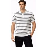 Mzp Kartan Erkek Triko Polo Yaka Fermuarlı Çizgili Tişört T-Shirt Yazlık Şık - Beyaz