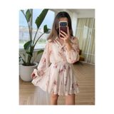 Mzr Collection KADIN ETEK GÖMLEK İKİLİ ŞİFON ÇİÇEK DESENLİ ASTARLI TAKIM