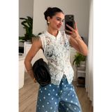 Mzr Collection KADIN GÜPÜR VE DANTEL İŞLEMELİ DİK YAKA BLUZ