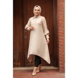 N.S NEVA STYLE Asimetrik Detaylı Bej Tesettür Tunik 615BEJ