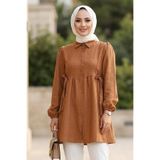 N.S NEVA STYLE Beli Büzgülü Düğmeli Taba Tesettür Tunik 51091TB