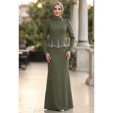 N.S NEVA STYLE Boncuk Detaylı Haki Tesettür Abiye Elbise 54191HK