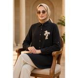 N.S NEVA STYLE Broş Detaylı Siyah Tesettür Tunik 11192S