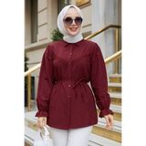 N.S NEVA STYLE Dantel Detaylı Bordo Tesettür Tunik 30341BR