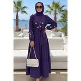 N.S NEVA STYLE Desenli Mor Tesettür Elbise 10327MOR