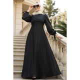 N.S NEVA STYLE Drape Detaylı Siyah Tesettür Abiye Elbise 62201S
