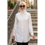 N.S NEVA STYLE Düğmeli Beyaz Çilek Kumaş Tesettür Tunik 11201B