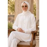 N.S NEVA STYLE Düğmeli Beyaz Tesettür Tunik 10682B