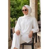 N.S NEVA STYLE Düğmeli Beyaz Tesettür Tunik 10693B