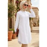 N.S NEVA STYLE Düğmeli Beyaz Tesettür Tunik 11751B