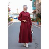 N.S NEVA STYLE Düğmeli Bordo Tesettür Etekli İkili Takım 12261BR