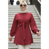 N.S NEVA STYLE Düğmeli Bordo Tesettür Tunik 20316BR