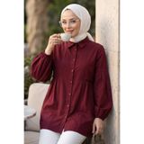 N.S NEVA STYLE Düğmeli Bordo Tesettür Tunik 20377BR